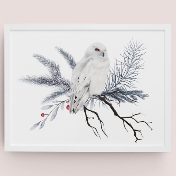Wall Art Watercolor Winter Cute Owl Print Illustration Unframed, Various Sizes - Picture 1 of 7